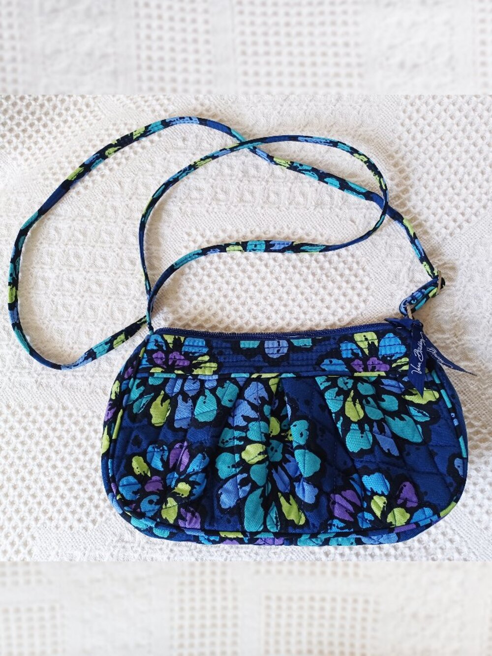 Vera Bradley Mini Frannie Crossbody Purse, "Indigo Pop" (Blue Floral), 10 x 6 in